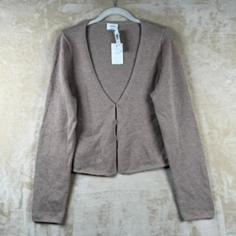 Wilfred Aritzia Basque Cardigan Oatmeal Wool Cotton V-Neck Sweater Size L Earthy